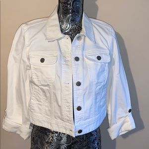 Chico’s white denim jacket